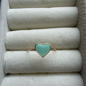 14K Gold Heart Ring with Mint Green Stone Size 7